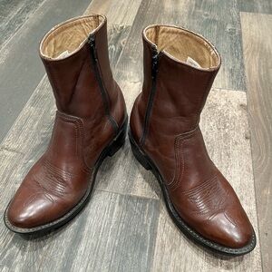 Leather Classics Brown Leather Cowboy Ankle Side Zip Boots Size 7.5 #1192
